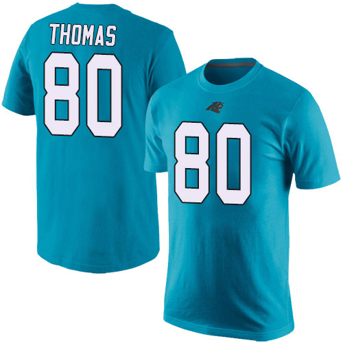 Carolina Panthers Men Blue Ian Thomas Rush Pride Name and Number NFL Football #80 T Shirt